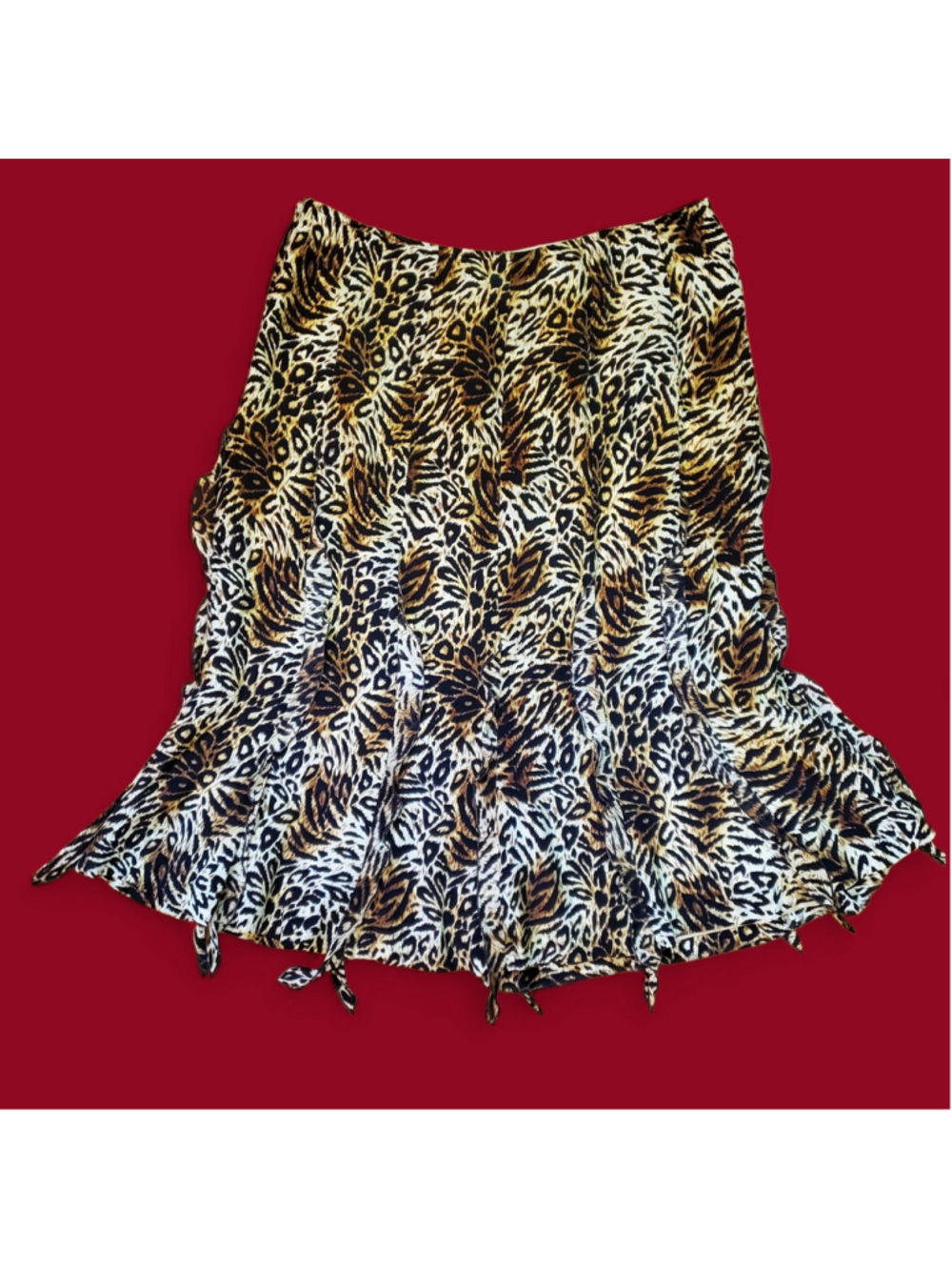 Vintage 90s Escada Leopard Print Godet Mid Length Silk Skirt
